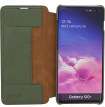 Minim Samsung Galaxy S10+ Hoesje Echt Leer Book Case Groen