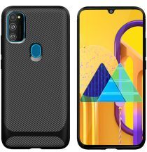 Geen Samsung Galaxy M21 Hoesje TPU Carbon Design Anti-Slip Zwart