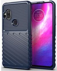 Geen Motorola One Hyper Hoesje Twill Thunder Texture Back Cover Blauw