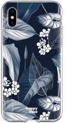 HappyCase Apple iPhone XS Flexibel TPU Hoesje Blue Leaves Print