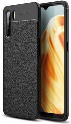 Geen Oppo A91 Litchi Hoesje TPU Met Leren Textuur Zwart