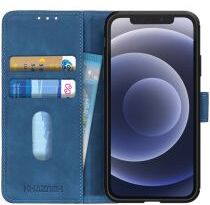 KHAZNEH Apple iPhone 12 / 12 Pro Hoesje Retro Wallet Book Case Blauw