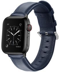 Geen Apple Watch 45MM / 44MM / 42MM Bandje Echt Leer met Gespsluiting Blauw