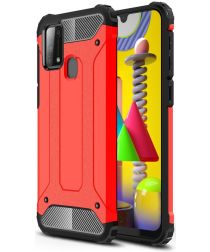 Geen Samsung Galaxy M31 Hoesje Shock Proof Hybride Back Cover Rood