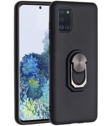 Geen Samsung Galaxy A31 Hoesje met Magnetische Ring Kickstand Zwart