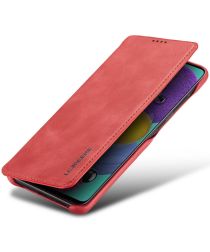 Geen Samsung Galaxy A31 Hoesje Retro Book Case Kunstleer Rood