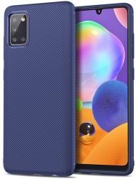 Geen Samsung Galaxy A31 Hoesje Twill Slim Textuur Back Cover Donker Blauw