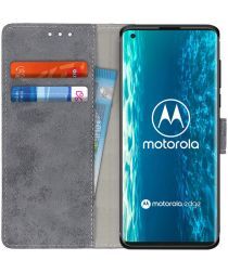 Geen Motorola Edge Retro Portemonnee Hoesje Grijs