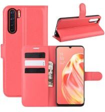 Geen Oppo A91 Litchi Skin Leren Portemonnee Hoesje Zalm Roze