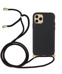 Geen Apple iPhone 11 Pro Hoesje Back Cover Flexibel TPU met Koord Zwart