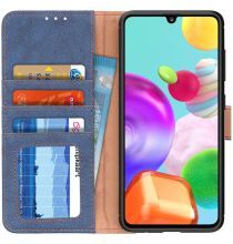 Khazneh Samsung Galaxy A41 Hoesje Portemonnee Vintage Blauw Kunstleder