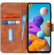 Khazneh Samsung Galaxy A21S Hoesje Vintage Wallet Book Case Bruin