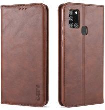 AZNS Samsung Galaxy A21S Hoesje Wallet Book Case Kunstleer Coffee