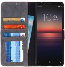 Geen Sony Xperia 1 II Book Case Hoesje Portemonnee Retro Splitleer Zwart