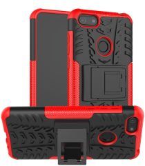 Geen Motorola Moto E6 Play Hoesje Shockproof Hybride Kickstand Rood