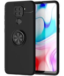 Geen Xiaomi Redmi Note 9 Hoesje met Ring Kickstand Zwart