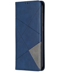 Geen Xiaomi Redmi Note 9 Hoesje Geometrie Portemonnee Blauw