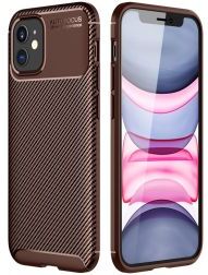 Geen Apple iPhone 12 Mini Hoesje Carbon Fiber Back Cover Bruin