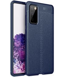 Geen Samsung Galaxy S20 FE Litchi Hoesje TPU met Leren Textuur Blauw
