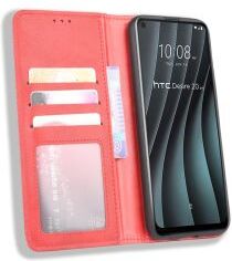 Geen HTC Desire 20 Pro Retro Book Case Portemonnee Hoesje Rood