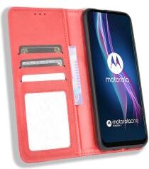 Geen Motorola Moto One Fusion Plus Retro Portemonnee Stand Hoesje Rood