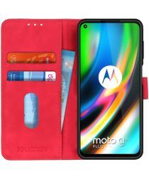 Khazneh Motorola Moto G9 Plus Hoesje Retro Wallet Book Case Rood