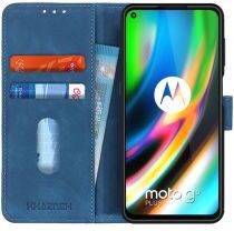 Khazneh Motorola Moto G9 Plus Hoesje Retro Wallet Book Case Blauw