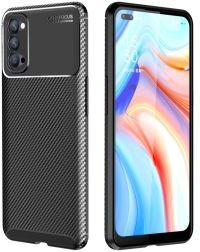 Geen Oppo Reno 4 5G Hoesje Siliconen Carbon Back Cover Zwart