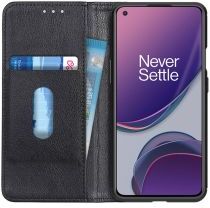 Geen OnePlus 8T Book Case Hoesje Litchi Skin Wallet Zwart