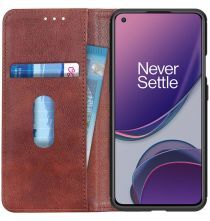 Geen OnePlus 8T Book Case Hoesje Litchi Skin Wallet Bruin