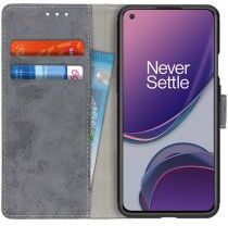 Geen OnePlus 8T Book Case Hoesje Retro Wallet Grijs