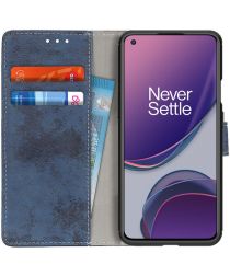 Geen OnePlus 8T Book Case Hoesje Retro Wallet Blauw