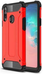 Geen Samsung Galaxy A20s Hoesje Shock Proof Hybride Back Cover Rood