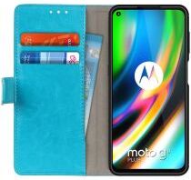 Geen Motorola Moto G9 Plus Crazy Horse Portemonnee Stand Hoesje Blauw