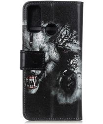 Geen Oppo A53 / A53s Hoesje Book Case Portemonnee met Wolf Print