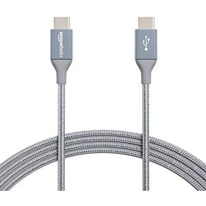 Amazon Basics Schnellladekabel, USB-C auf USB-C-2.0, mit Nylongeflecht umwickelt, 480 MBit/s, USB-IF-zertifiziert, für Apple iPhone 15, iPad, Samsung Galaxy, Tablets, Laptops, 3 m, dunkelgrau