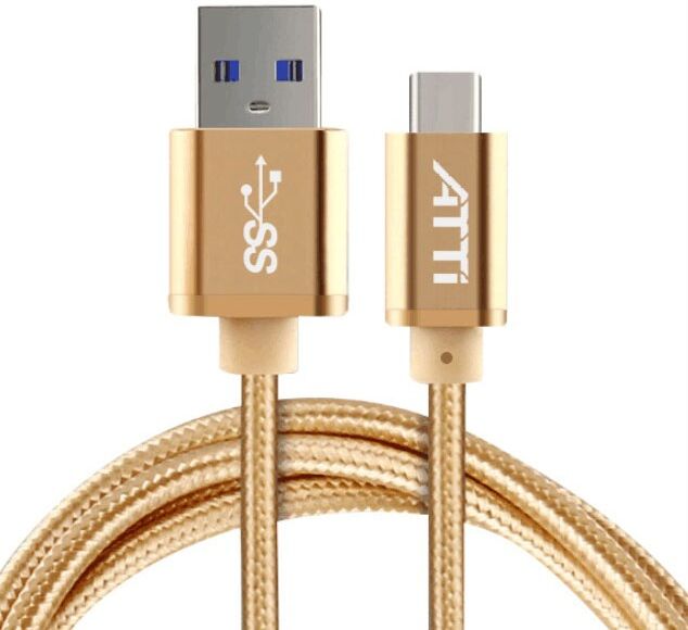 ATTi USB-C 3.0 auf USB 3.1 Datenkabel Nylon/Unibody 2.0m gold bulk