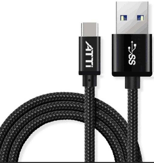 ATTi USB-C 3.0 auf USB 3.1 Datenkabel Nylon/Unibody 2.0m gold schwarz