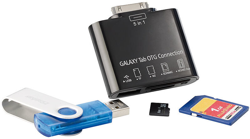 Callstel 5in1-Speicheradapter für Galaxy Tab (30Pin): USB, SD, microSD, MS, M2