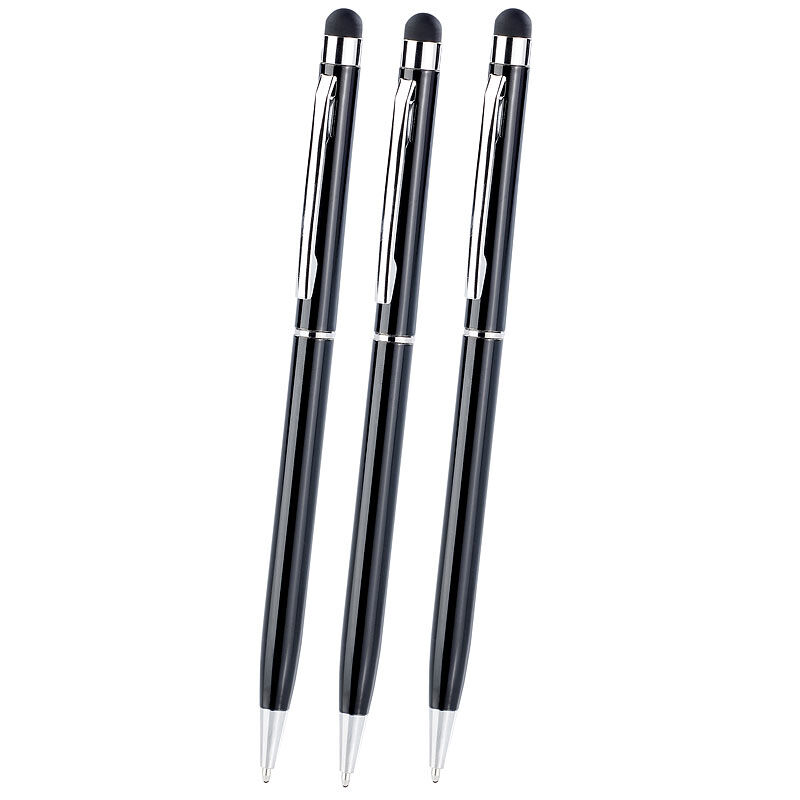 Callstel 3er-Set 2in1-Kugelschreiber und Touchscreen-Stift, extra-dünn, schwarz