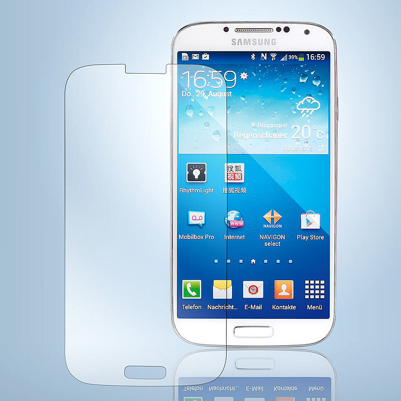 Somikon Displayschutz für Samsung Galaxy S4 gehärtetes Echtglas, 9H