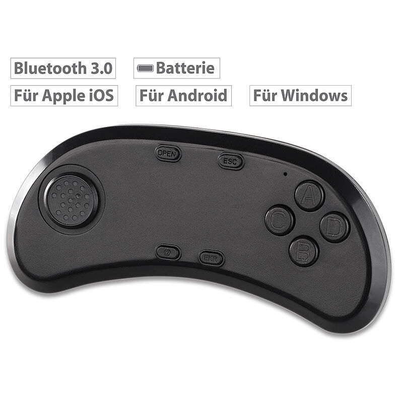 auvisio BT-3.0-Gamepad & Musik-Controller für VR-Brillen, iOS, Android & PC