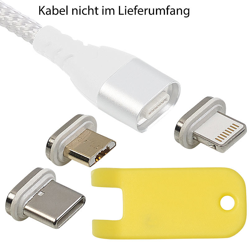 Callstel Magnet-Adapter-Set mit Micro-USB-/Lightning-/Typ-C-Stecker für LDK-100