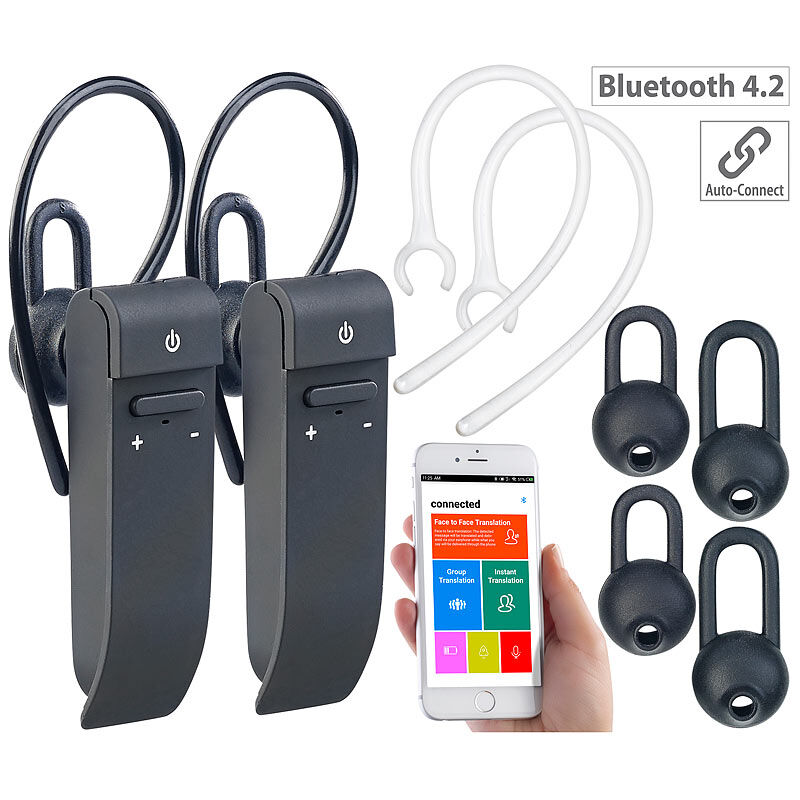 Callstel 2er-Set 2in1-Live-Übersetzer & In-Ear-Mono-Headset, Bluetooth, App