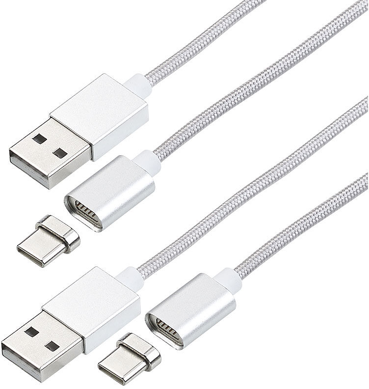 Callstel 2er-Set USB-Lade- & Datenkabel, magnetischer USB-C-Stecker, 1 m, 2,1 A