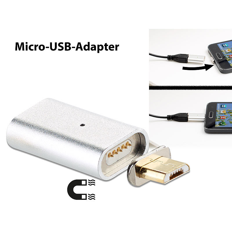 Callstel Magnetischer Micro-USB-Adapter für Lade- und Datenkabel, silber