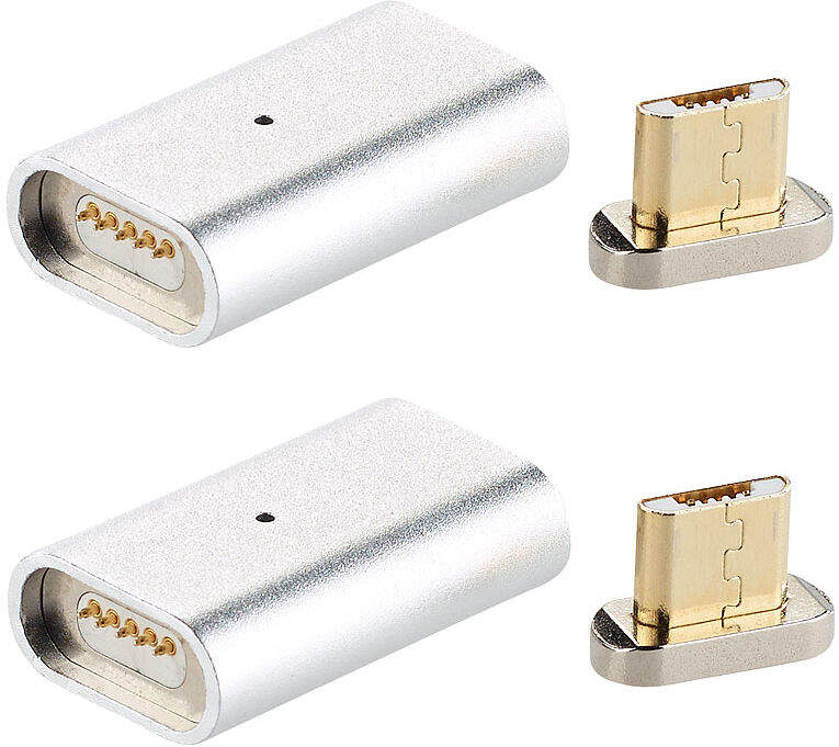 Callstel Magnetischer Micro-USB-Adapter für Lade- & Datenkabel, silber, 2er-Set