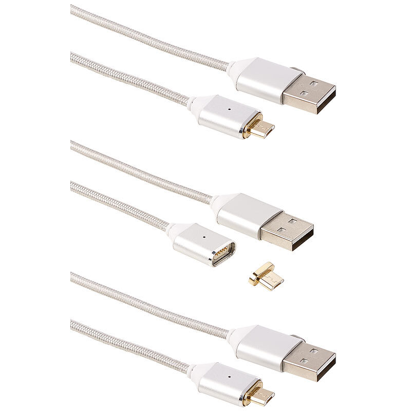 Callstel USB-Lade- & Datenkabel mit magnetischem Micro-USB-Stecker, 1m, 3er-Set
