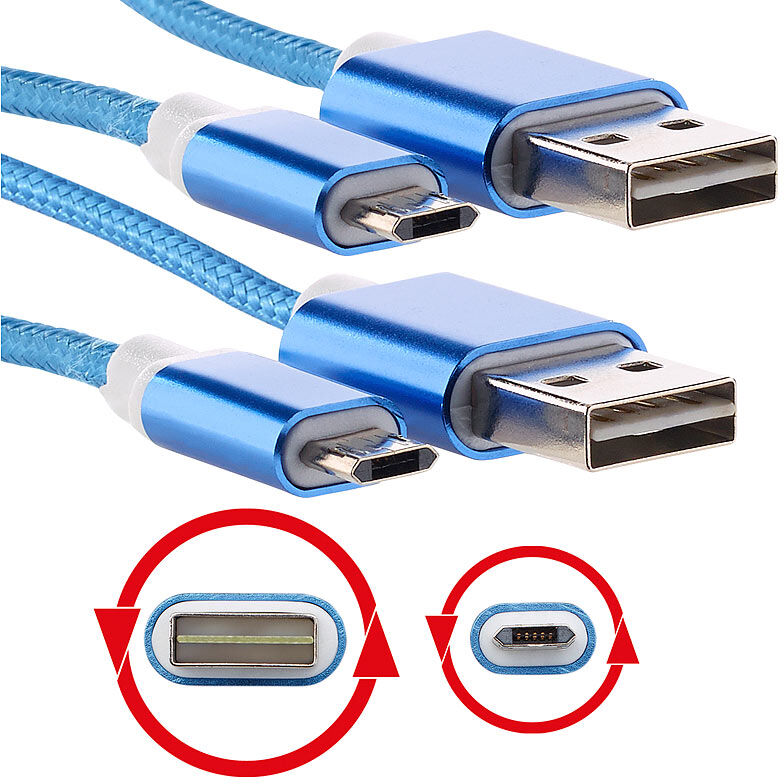 Callstel 2er-Set Lade-/Datenkabel Micro-USB mit beidseitigen Steckern, 100 cm