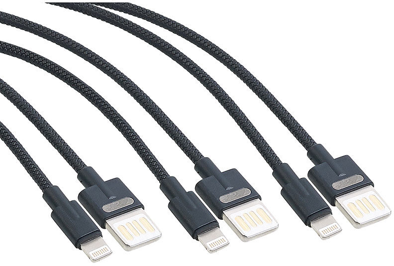 Callstel 3er-Set Lade-& Datenkabel USB auf Lightning, zweiseitige Stecker,100cm